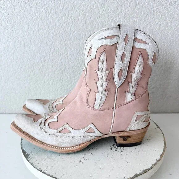 Lane CHASE THE WIND Womens Cowboy Bootie 7.5 Western Pink White Cowgirl Boots - Picture 4 of 11